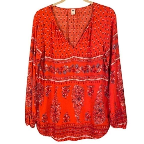 Old Navy Floral Top Women's Large V Neck Red Multi Boho - Picture 6 of 6